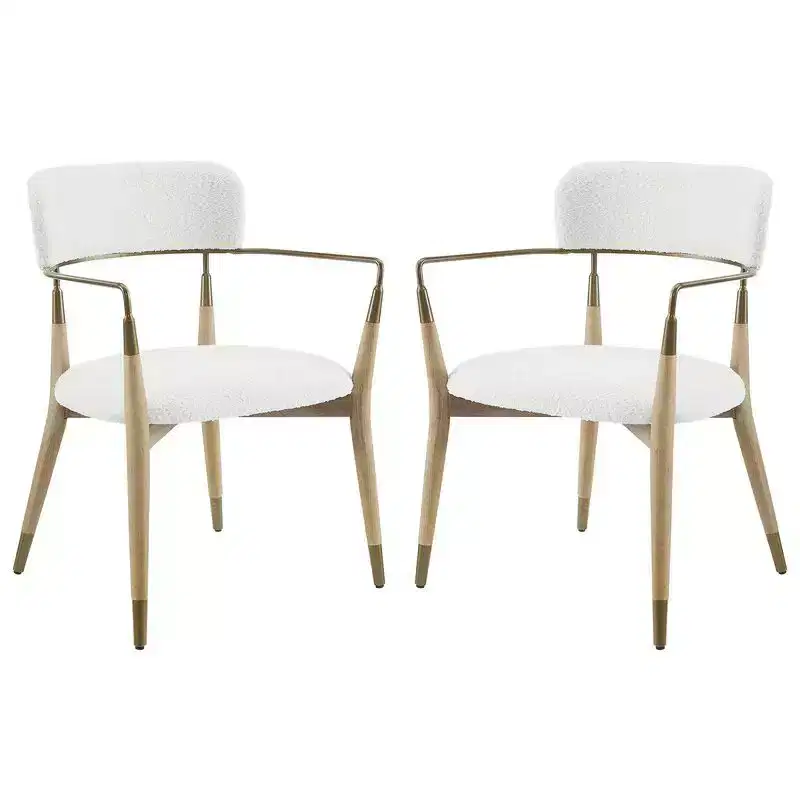 HOMLUX Set of 2 Upholstered Accent Dining Chairs Arm Rest Curved Backrest