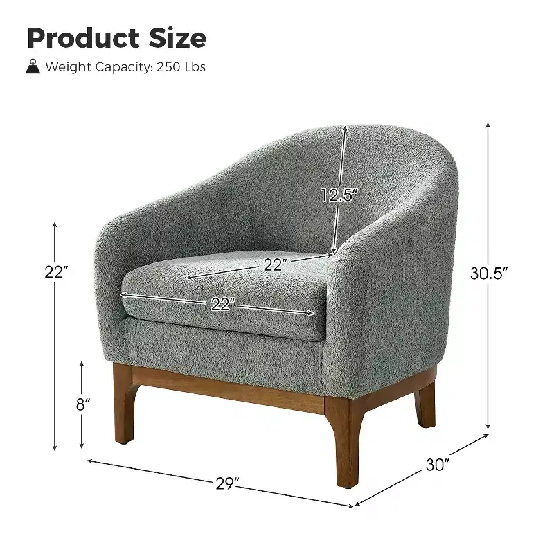 Boucle Barrel Armchair Set of 2 Solid Wood Legs High-Density Foam Dual-Sided Cushion