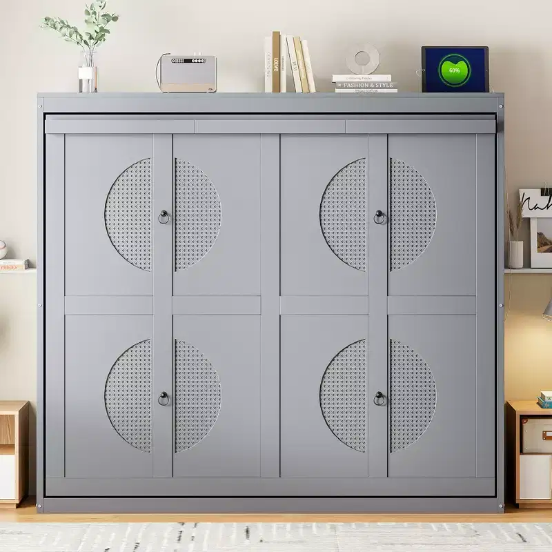 GDFStudio Kitto Wood Murphy Bed with Charging Ports