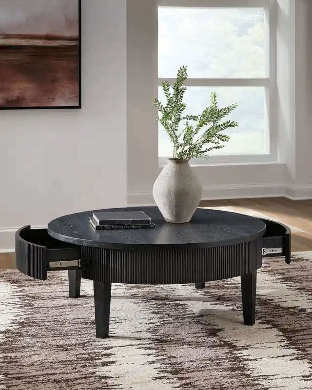 42 Contemporary Round Solid Wood Coffee Table with Storage