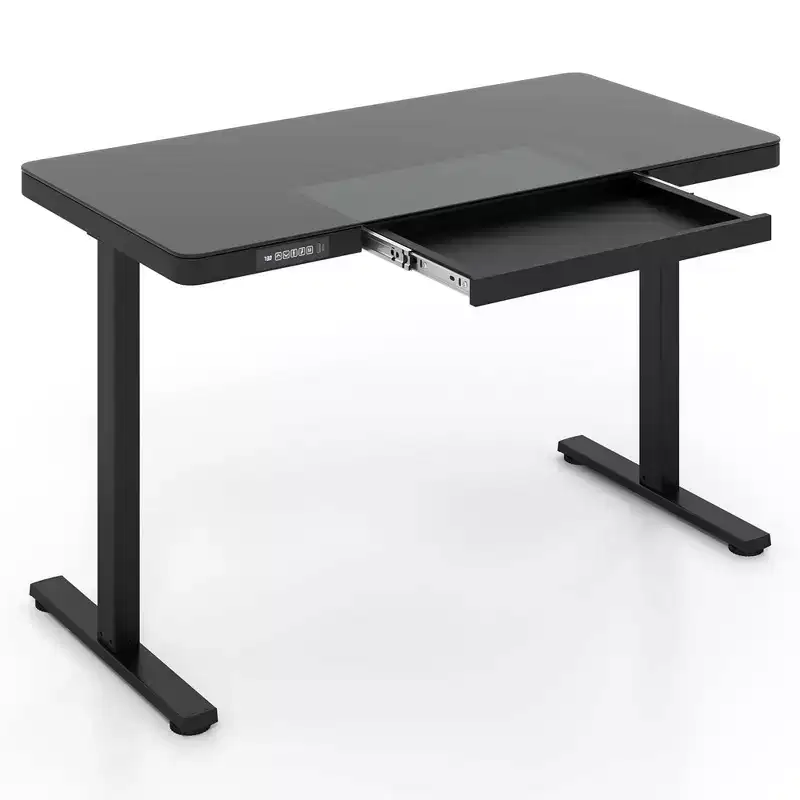 Costway 48 x 24 Whole-Piece Glass Standing Desk w/Drawers Writable Tempered Glass Top Black/White