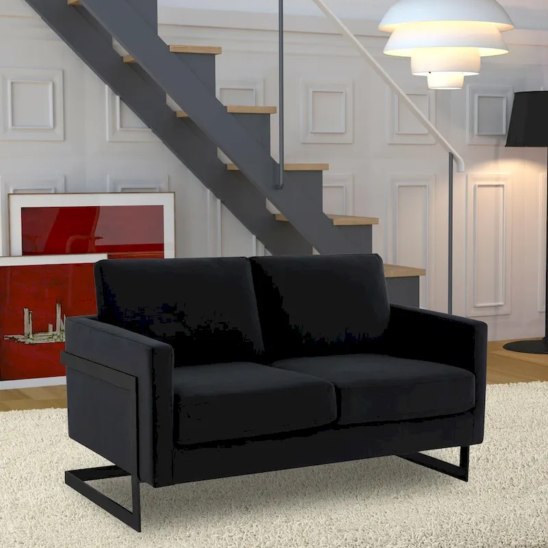 Upholstered Loveseat Sofa in Velvet Fabric with Removable Cushions and Stainless Steel Frame