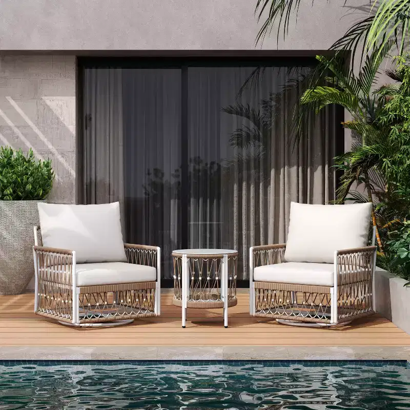 3 PCS Outdoor Conversation Set Patio Seating Group for 2, Garden Furniture Set with 2 Lounge Chairs, Glass Side Table, Waterproof Cushion - ModernLuxe