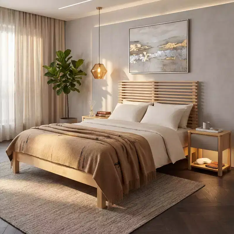 Christopher Knight Home Eunji Modern Pine Wood Bed Frame with Horizontal Slatted Headboard