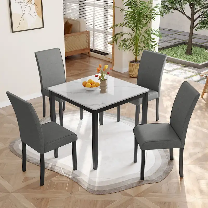 5-Piece Dining Set with Square Table and Upholstered Chairs