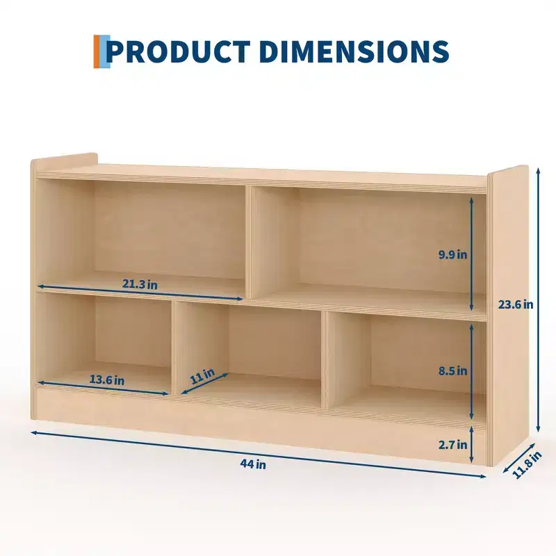 Wooden 5-Section 2-Tier Bookshelf, Open Shelving Kids Bookcase with Toy Storage Organizer for Playroom Nursery Classroom Kindergarten