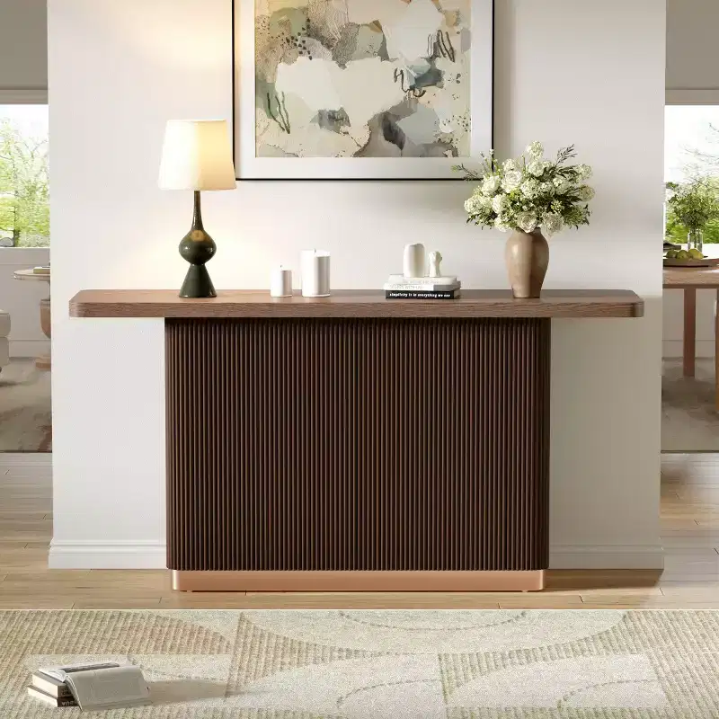 58 Narrow Console Table with Ash Veneer Top, Modern Sofa Table, Entryway Table for Living Room, Hallway, or Foyer-