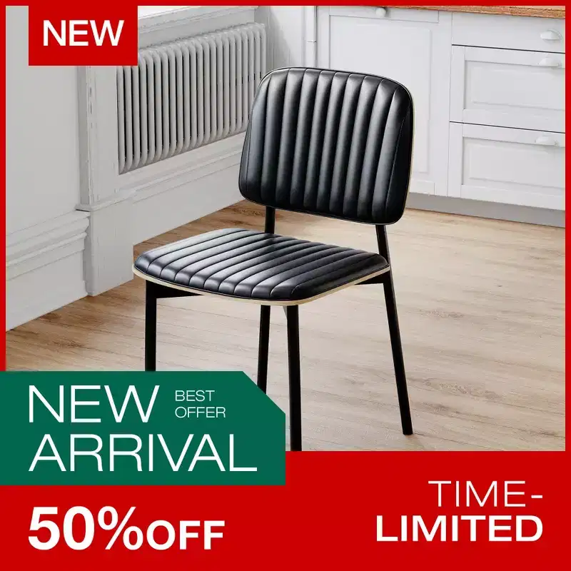 Farmhouse Dining Chair, Upholstered Leather Seat Back, Stylish Side Chair For Kitchen Dining Room Living Room, Black
