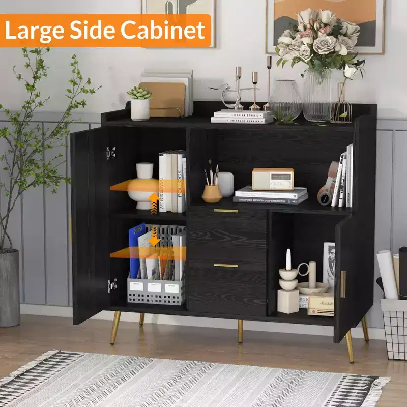 2 pack Buffet Cabinet, 40 in Sideboard Storage Cabinet with Drawers, Shelves & Doors, Modern Wood Coffee Bar Station