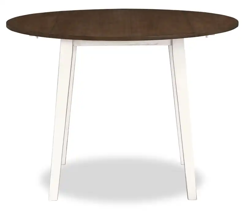 Drop-Leaf Dining Table, 42 Round - Two-Tone White & Brown