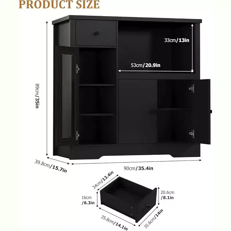 DobleePy Kitchen Microwave Cabinet with 3 Doors, 1 Drawer & Adjustable Shelves, Buffet Sideboard Storage for Kitchen, Dining & Living Room