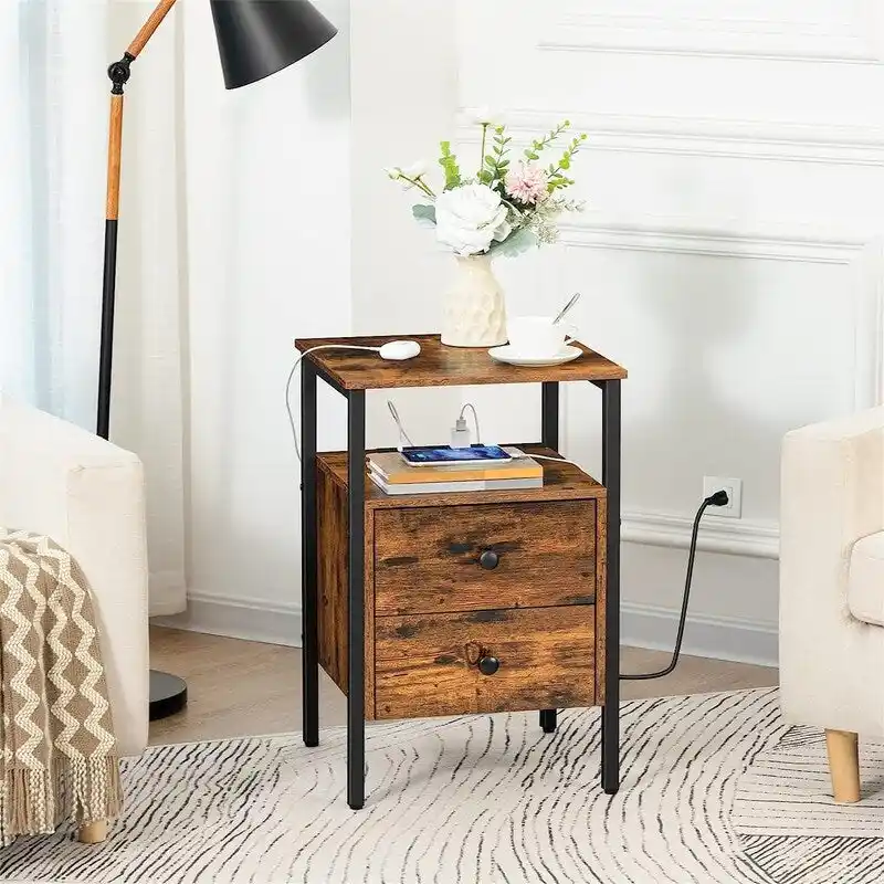 Bedside Table with Charging Station