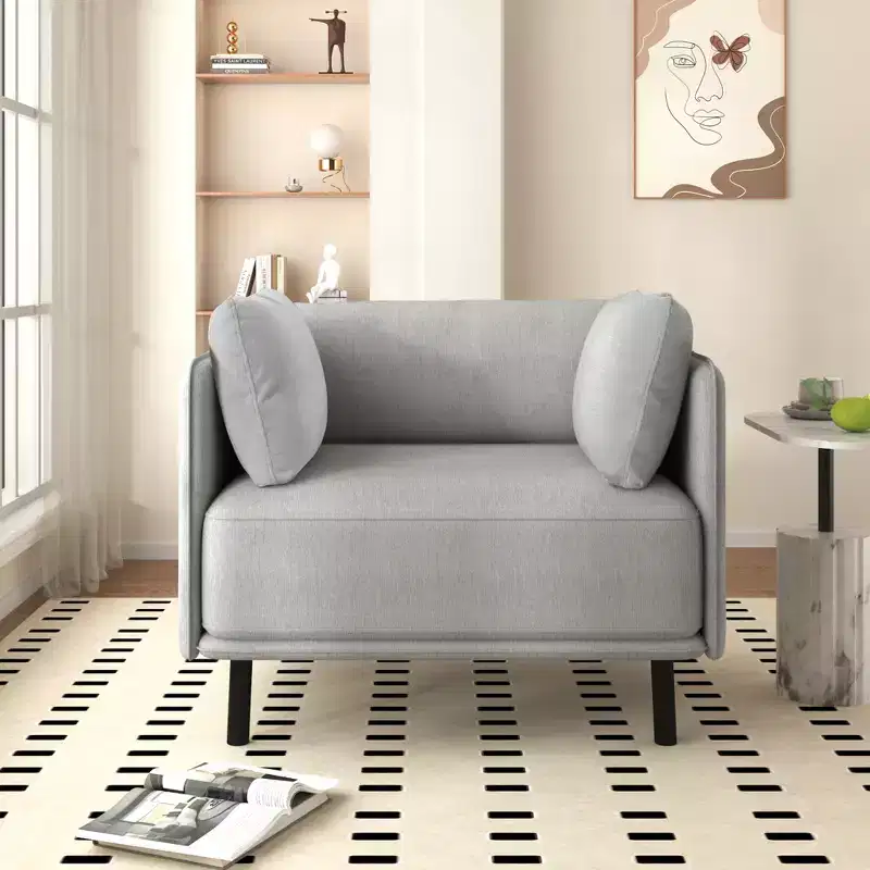 39.17W Vintage PU Leather Lounge Chair with Solid Wood Frame and Steel Legs - HABITRIO