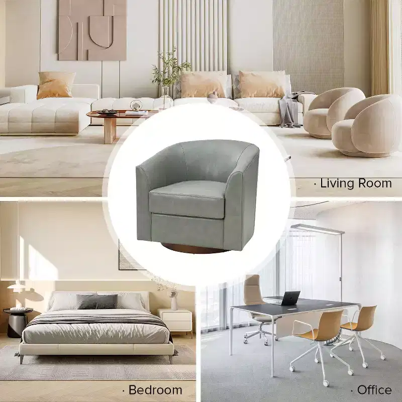 Molly Modern 360-degree Swivel Barrel Genuine Leather Chair with Solid Wood Base|ART OF LIVING DESIGNS