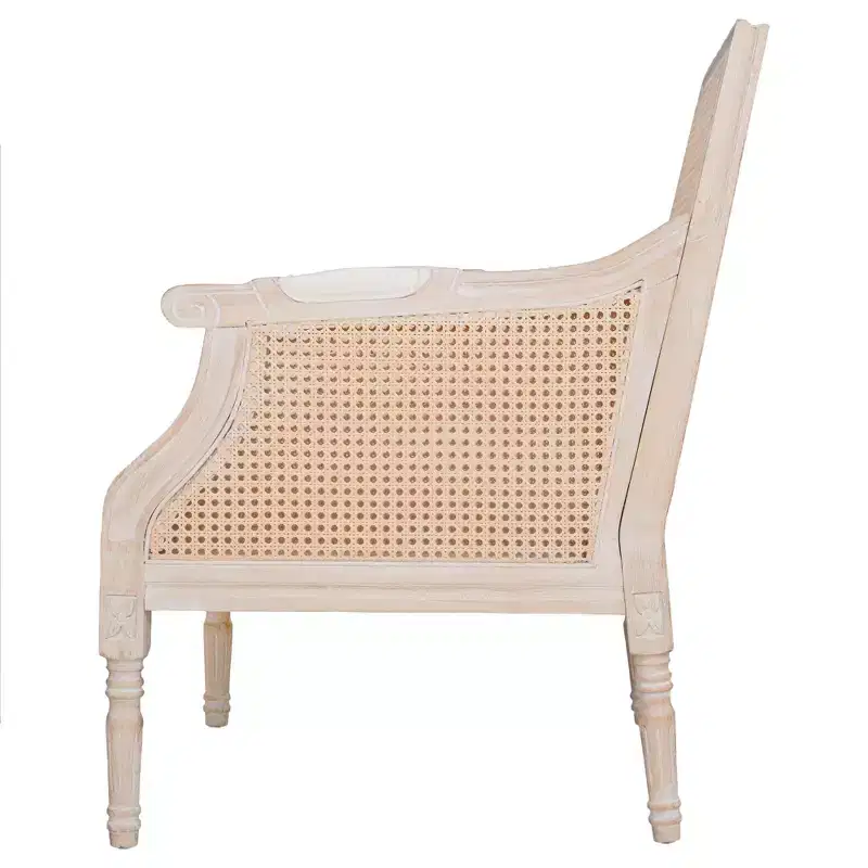 GDFStudio Bertie Rattan and Rubberwood Upholstered French Accent Chair