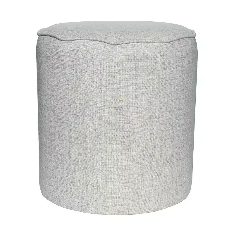Collection Scalloped Ottoman, Linen Upholstery, Accent Footstool
