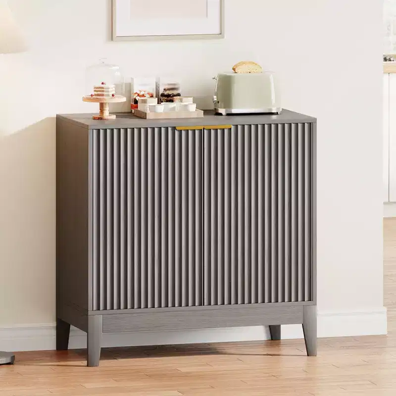 Large Buffet Sideboard Cabinet with Storage,47 Modern Fluted Coffee Bar Storage Cabinet with 3 Drawers & 2 Doors for Dining Room,Living Room, Hallway