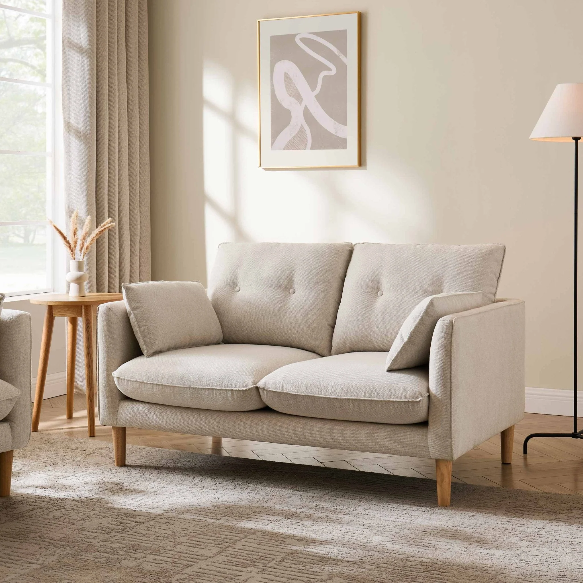 2 Seater Sofa - Natural - Relax and unwind on the velvet 2-seater sofa in Natural - a stunning addition to your living space Style and comfort