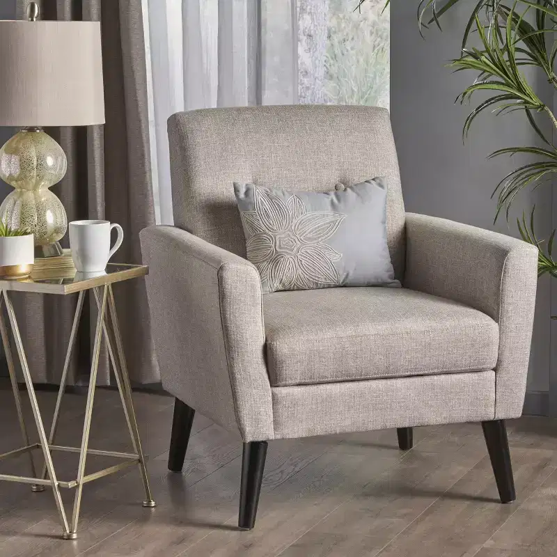 GDFStudio Teche Mid-Century Modern Fabric Upholstered Tufted Club Chair with Splayed Leg