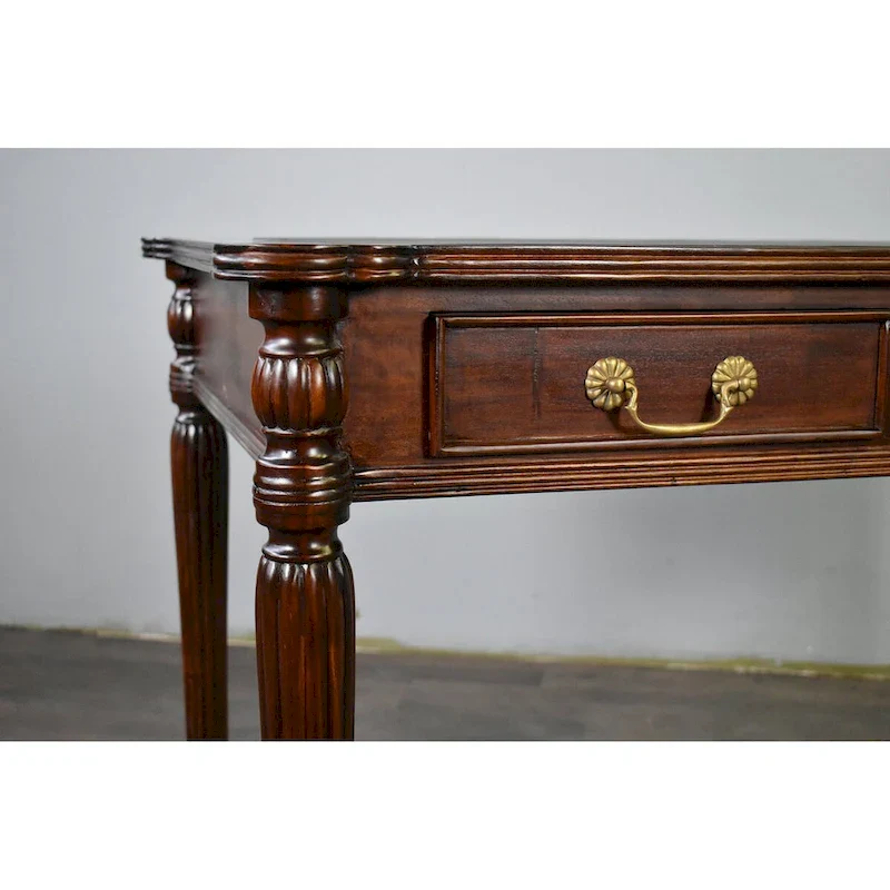 Dark Brown / Light Brown Victorian-Style Solid Mahogany Desk with Black Leather Top and 3 Drawers – Single Unit