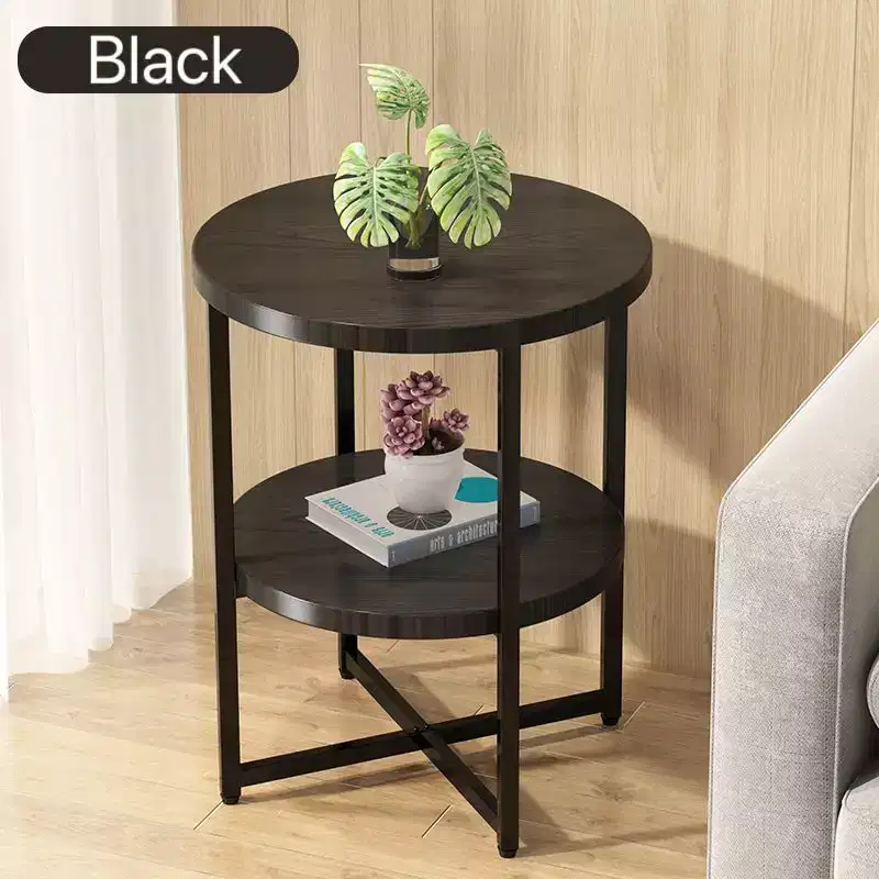 Farmhouse Small Round Side Table with Criss-Cross Legs, End Table with Bottom Shelf, Couch Table for Living Room, Bedroom, Black