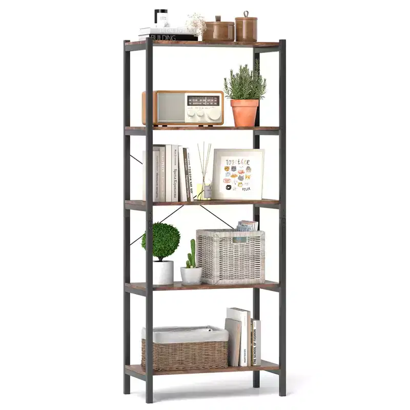 Costway 5-Tier Bookshelf, Industrial Etagere Bookcase, Rustic Display Shelf Organizer
