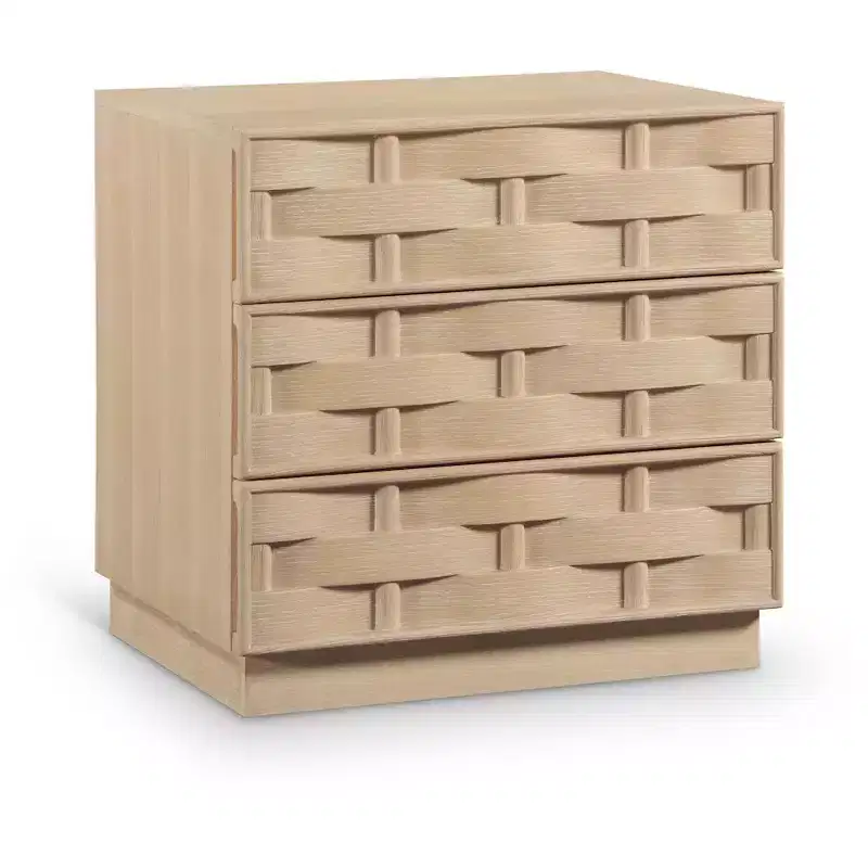 Natural Oak Weave Nightstand, Art Deco Style Bedside Table, 24