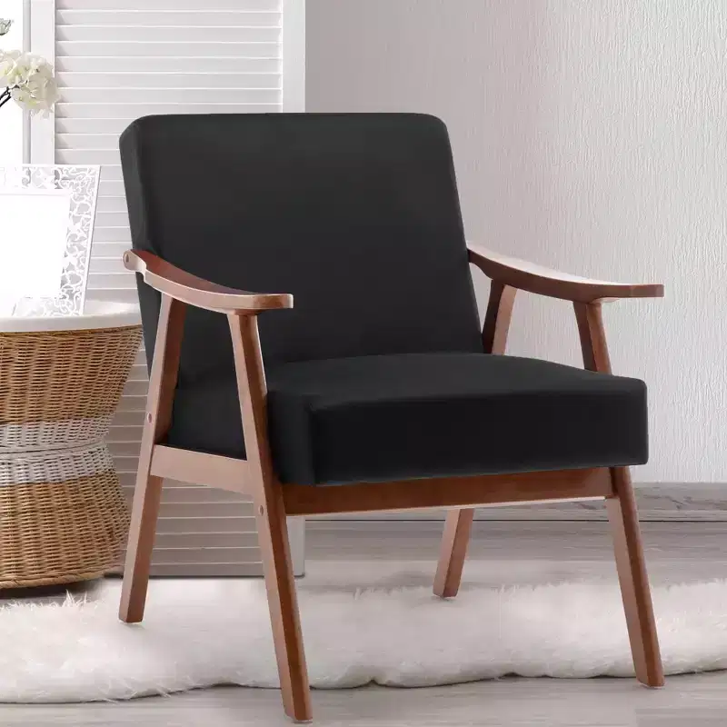 Leisure Accent Chair Living Room Chair with Extra-Thick Backrest Wingback Armchair with Solid Wood Legs for Reading Room Bedroom
