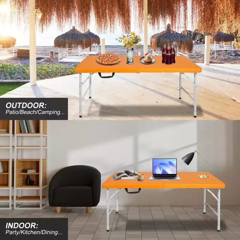 Portable Plastic Folding Table, Heavy Duty Indoor Outdoor Picnic Dining Camping Table