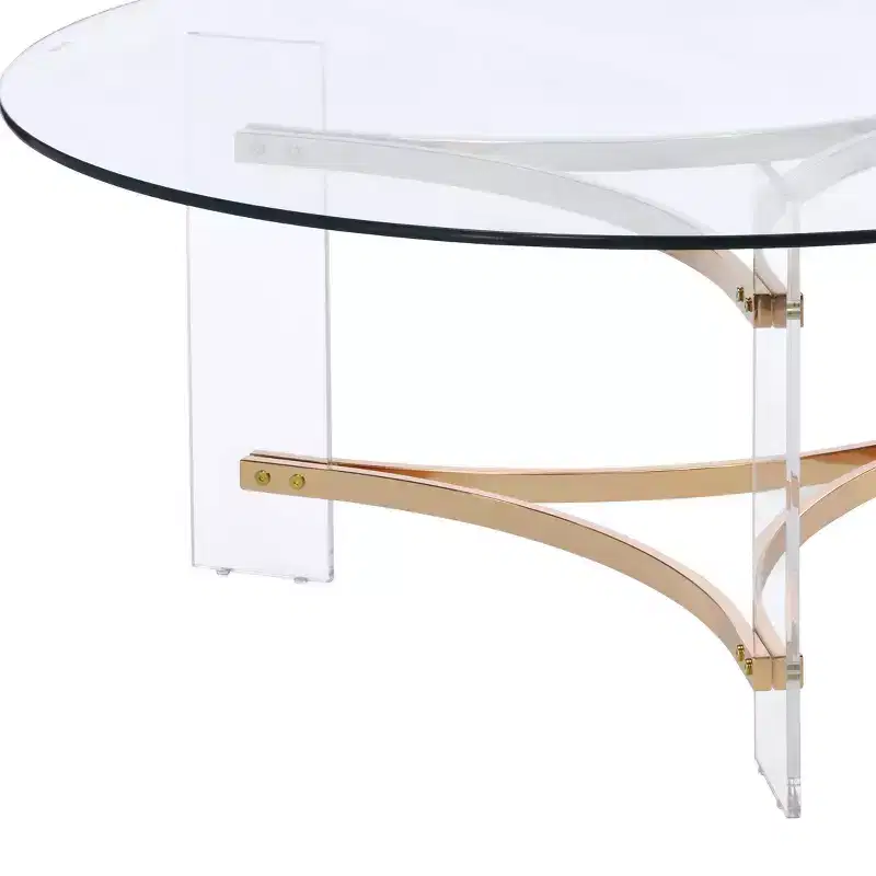 41 Sosi Coffee Table Gold Finish - Acme Furniture: Modern Round Tempered Glass Top, Storage Compartment, Powder-Coated Frame