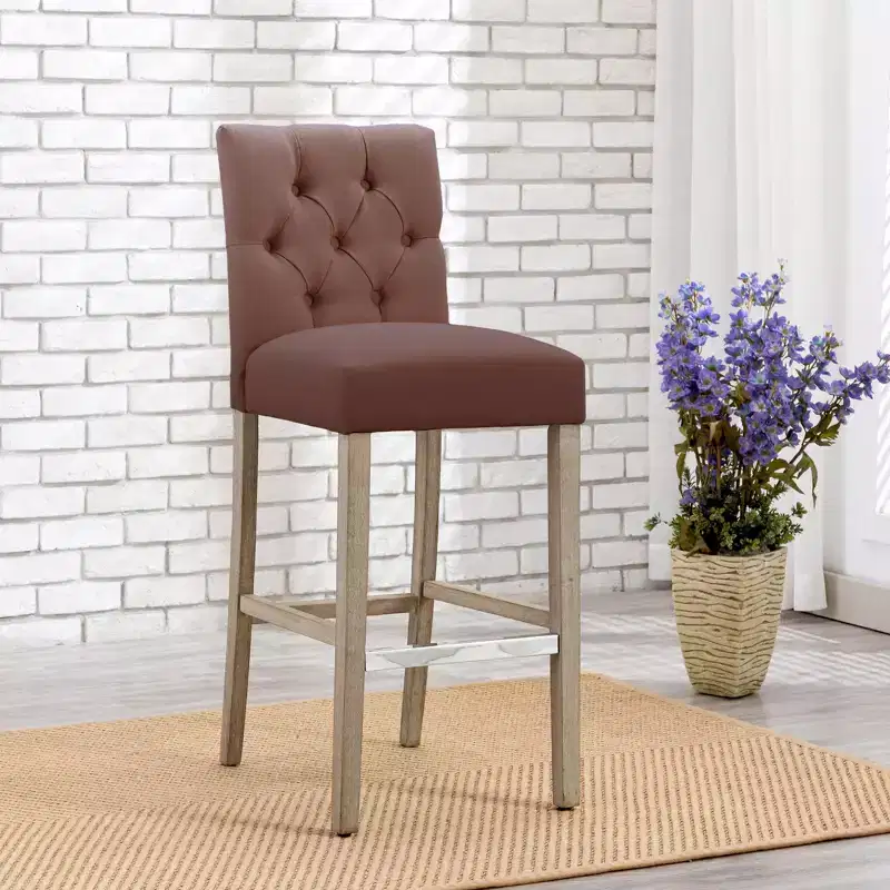 29 Upholstered Linen Fabric Tufted Bar Stool Chair, Brown