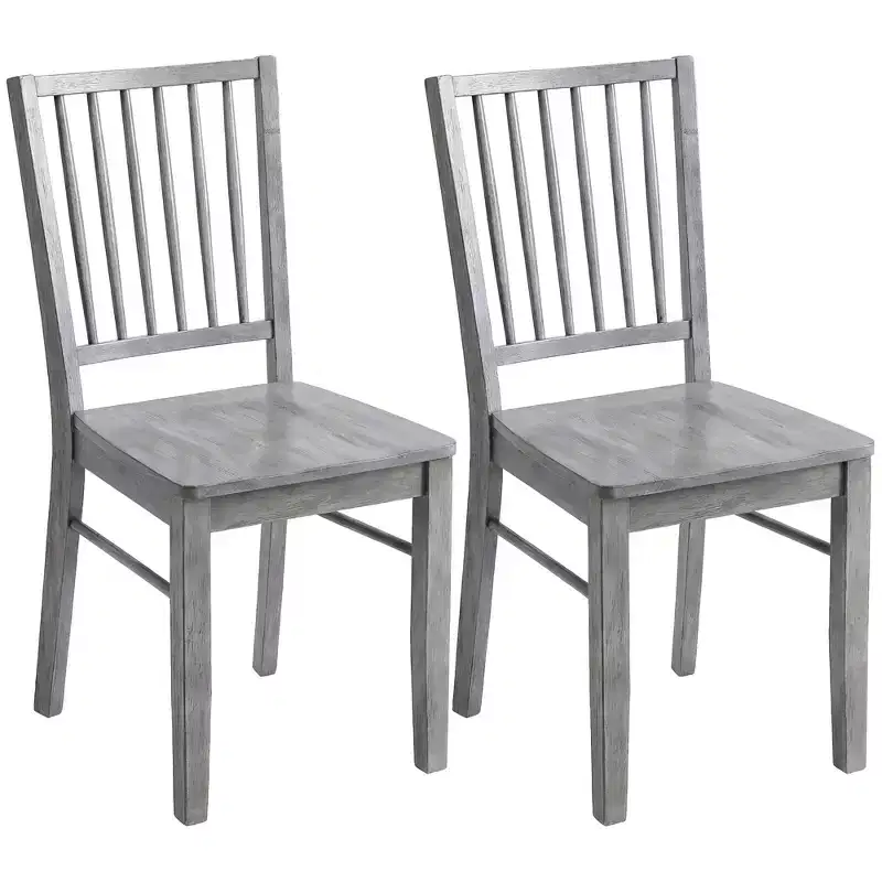 HOMCOM Dining Chairs Set of 2 Ergonomic Solid Wood, Armless Kitchen Chairs with Rubberwood Legs