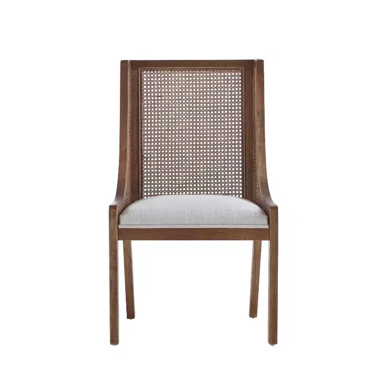 GDFStudio Rustic Fabric Upholstered Wood and Cane Dining Chairs (Set of 2)