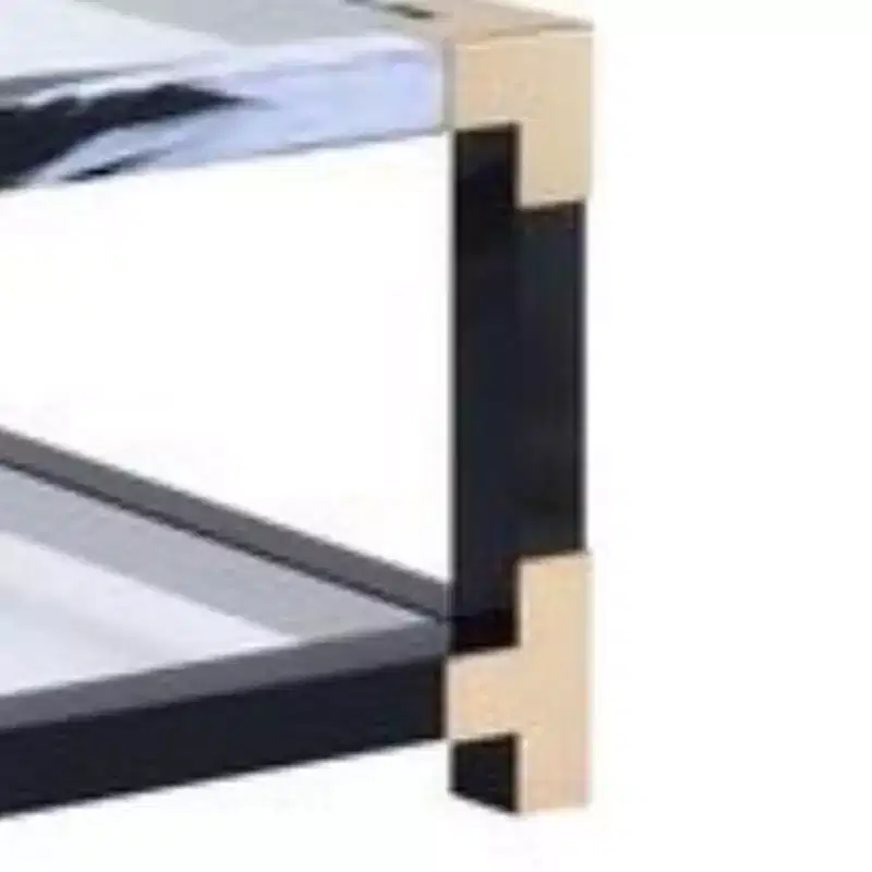 Metal Coffee Table with Glass Top and Shelf, Black