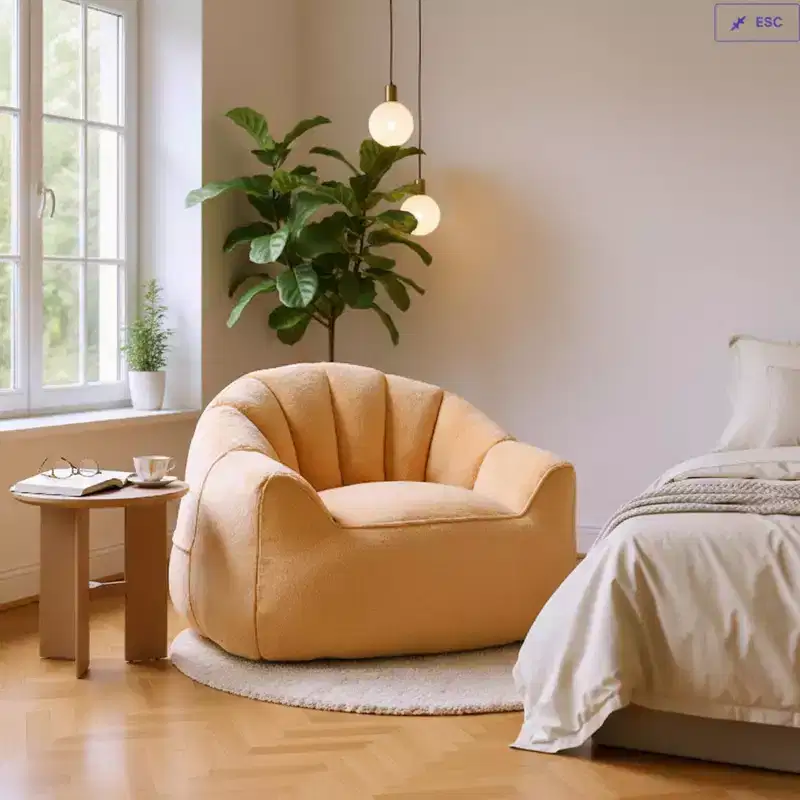 Plush Lounge Accent Chair with Fully Upholstered Base, Soft Fuzzy Fabric, Champagne Beige