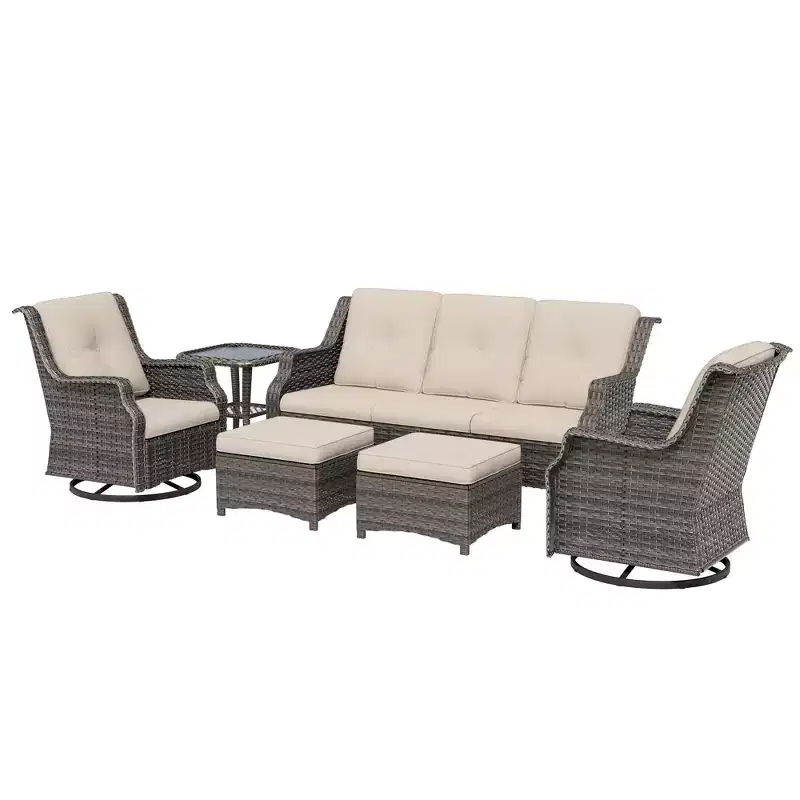 UPTIOT 6-Pieces Wicker Outdoor Patio Furniture Set Rattan Chair Wicker Set