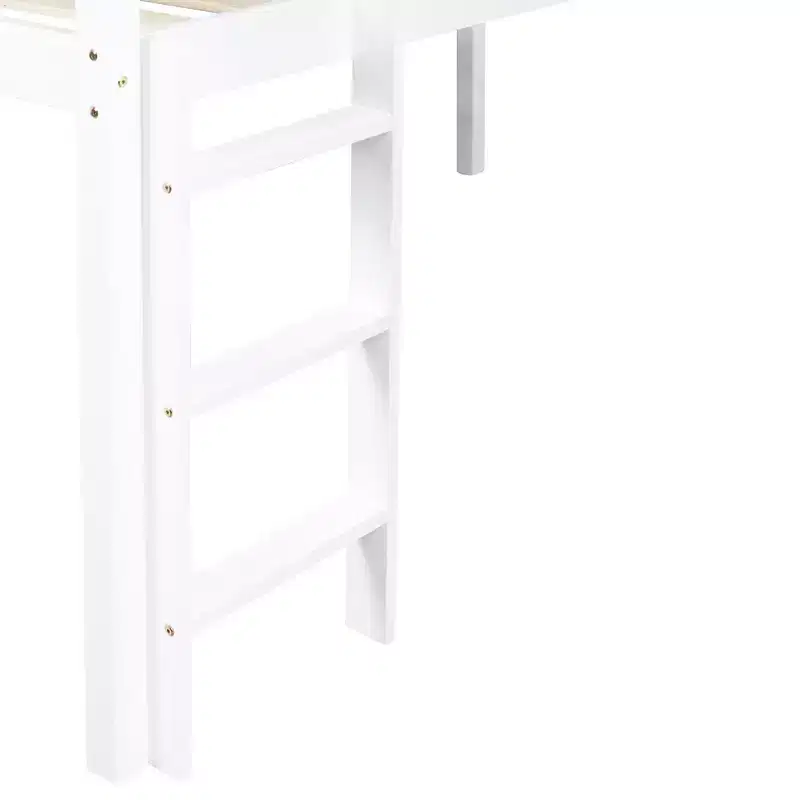 Twin Low Loft Bed with Slide, Ladder & Safety Guardrails, Solid Wood, White