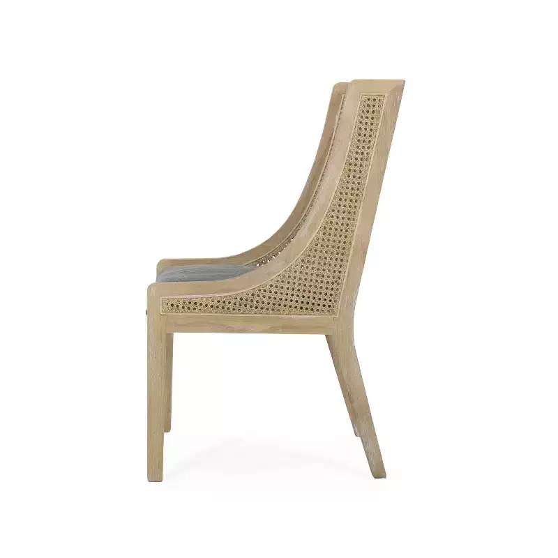 GDFStudio Rustic Fabric Upholstered Wood and Cane Dining Chairs (Set of 2)