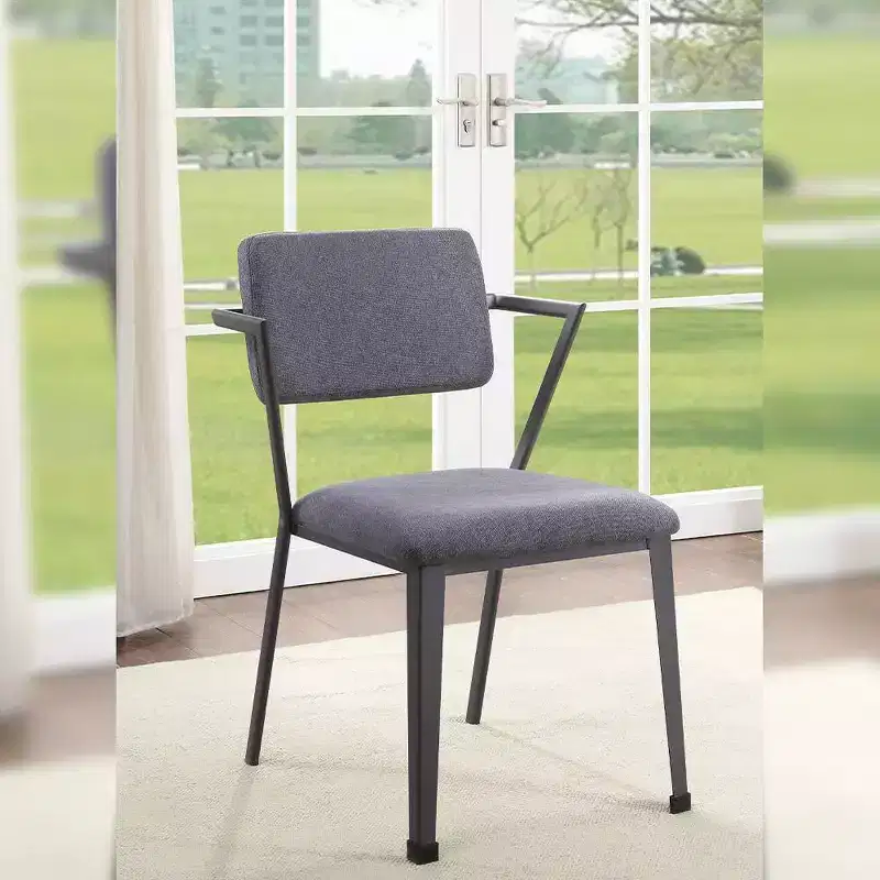 Cargo 22" Dining Chairs Gray Fabric and Gunmetal - Acme Furniture: Leather Upholstery, Metal Frame, Armless Design, Easy to Clean