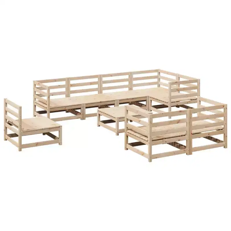 vidaXL Garden Sofa Set Solid Pine Wood Modular Outdoor Sectional, 9-Piece, Large