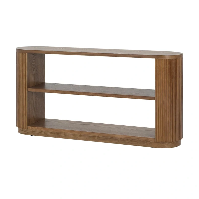 Console Table with Open Shelves and Fluted Wood Veneer