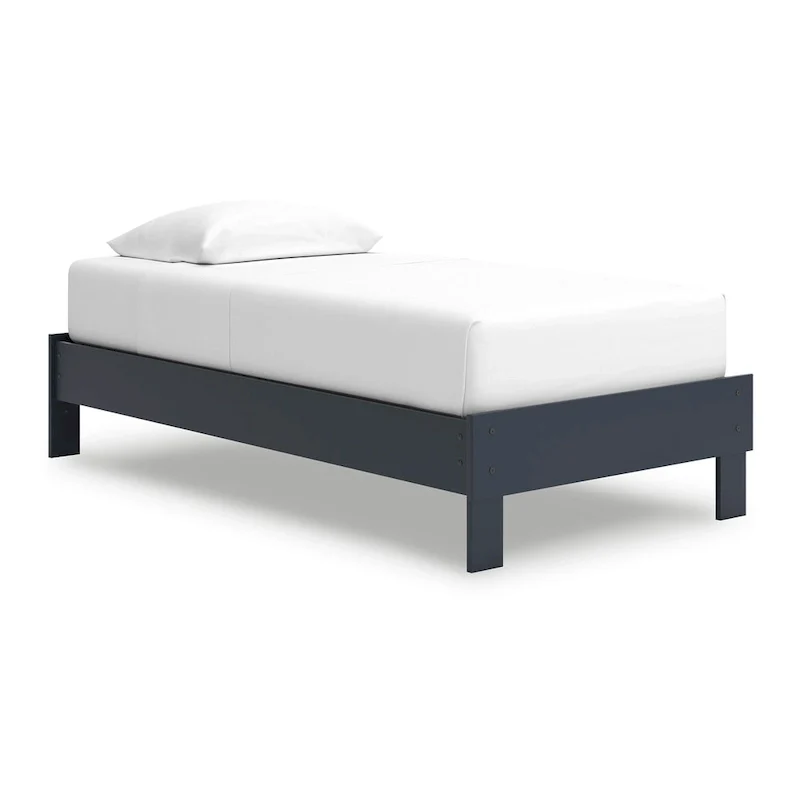 Twin Size Platform Bed – Shaker Style Navy Blue Wood Frame, No Box Spring