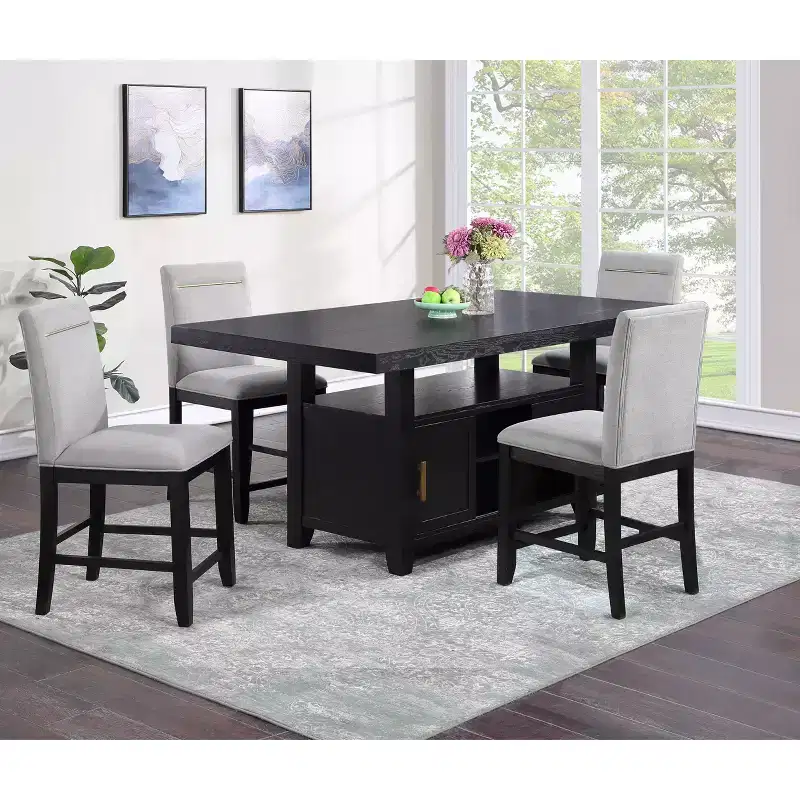 5pc Yves Counter Height Dining Set with Storage Rubbed Charcoal - Steve Silver Co.