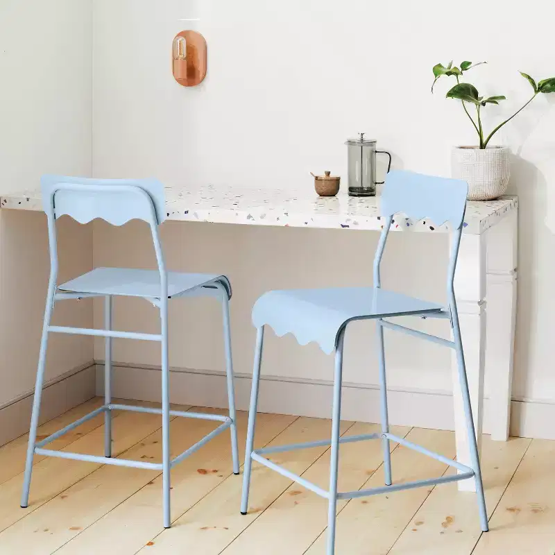 24 Wavy Metal Counter Height Barstool with Footrest