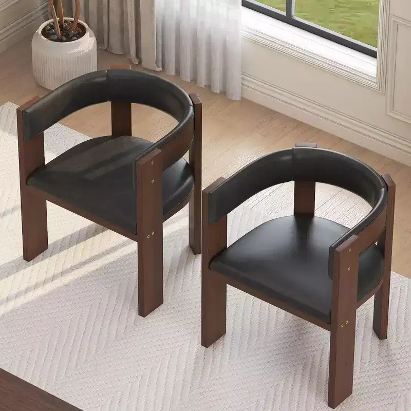 Set of 2 Mid-Century Modern Dining Chairs, PU Leather Upholstered with Curved Backrest & Rubber Wood Frame, Stylish Kitchen Accent Chairs