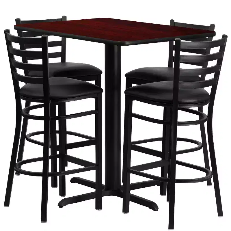Black Laminate Bar Height Table & 4 Vinyl Barstools Set, Seats 4