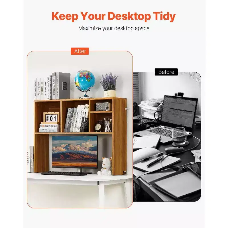 VIYET 29 1-Tier Desktop Bookshelf - Wood, Anti-Slip Feet Pads