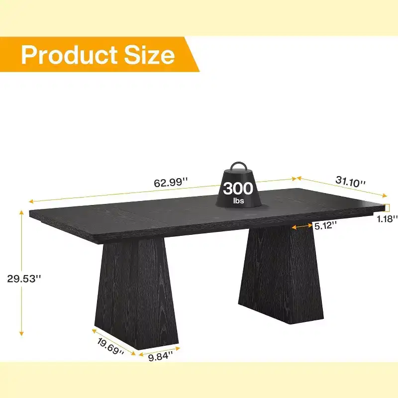 Lantine 63-Inch Black Dining Table for 4-6, Modern Kitchen Table with Tapered Wood Legs for Dining Room, Kitchen, Living Room
