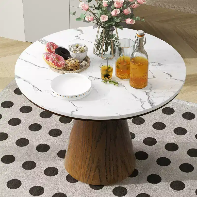 Whisen Retro Wood Top Frustum Pedestal Dining Table
