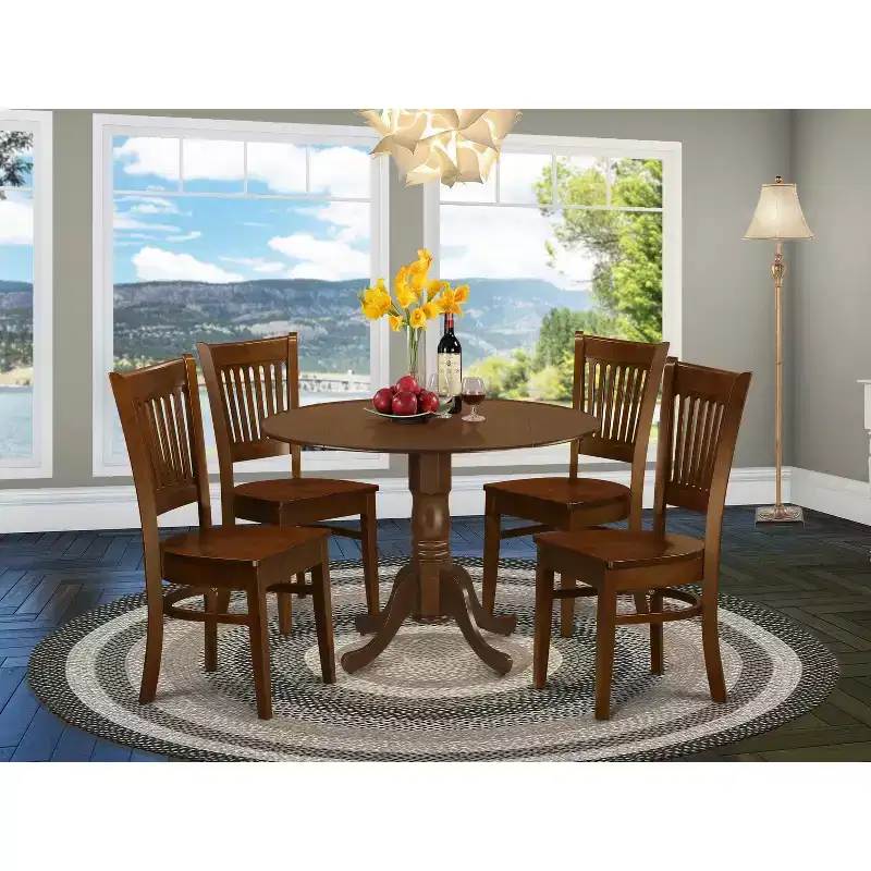 Espresso Round Drop Leaf Dining Table Set, Seats 4, 5-Piece